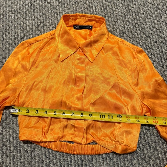 Zara Satin Effect Orange Crop Shirt - Picture 5 of 9